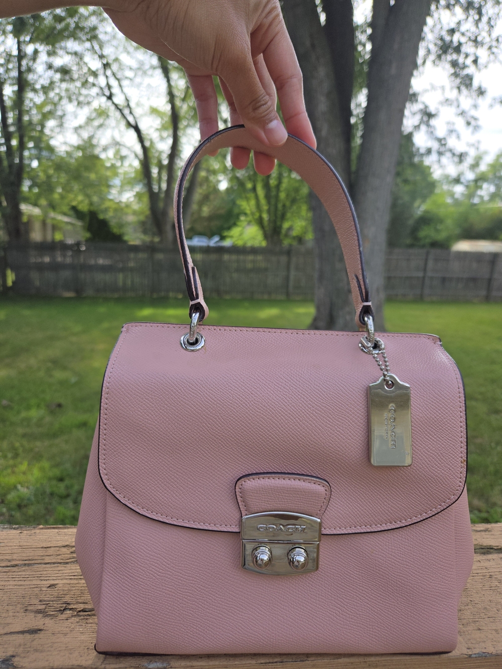 Coach Top Handle Cross-grain Leather Pink Bag #F37830